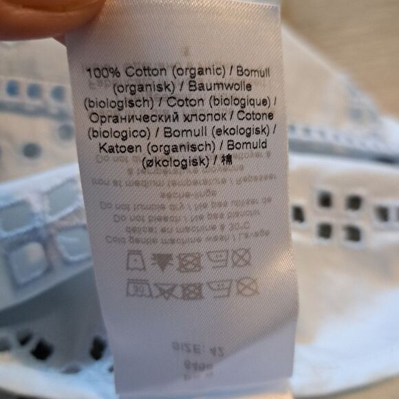 Ganni Broderie Anglaise Puff Sleeve Organic Cotton Mini Dress Illusion Blue S 42 - Picture 17 of 17